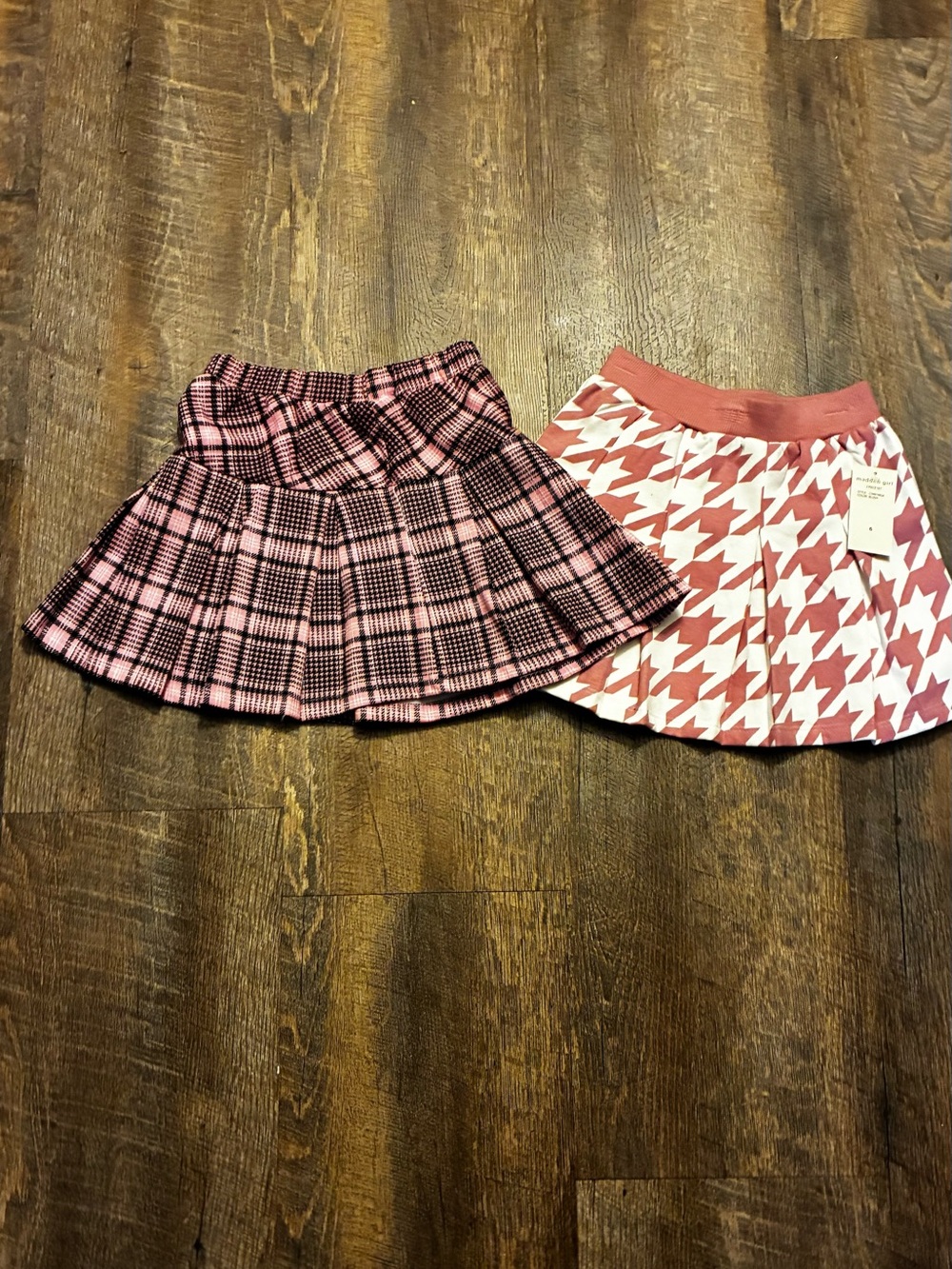 Madden Girl Pink Plaid and Coral Houndstooth Girls' Skirts